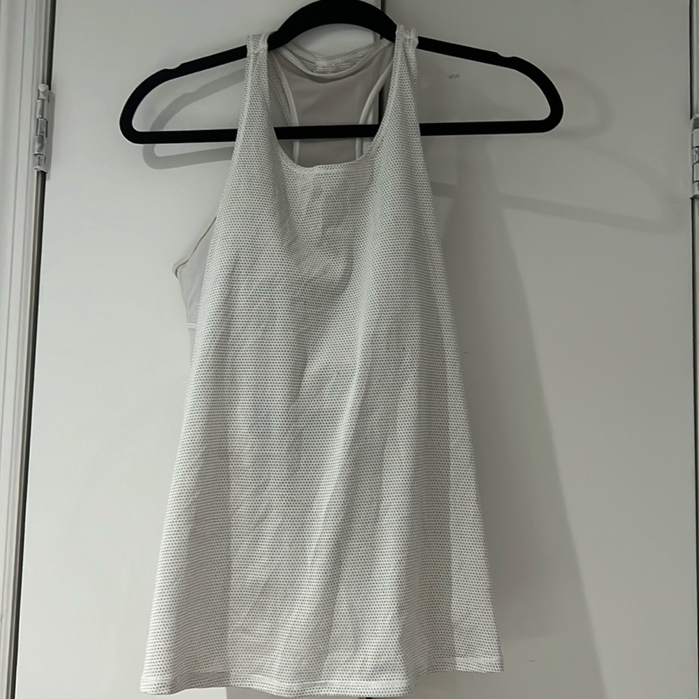 White Lululemon tank top with built in long line bra